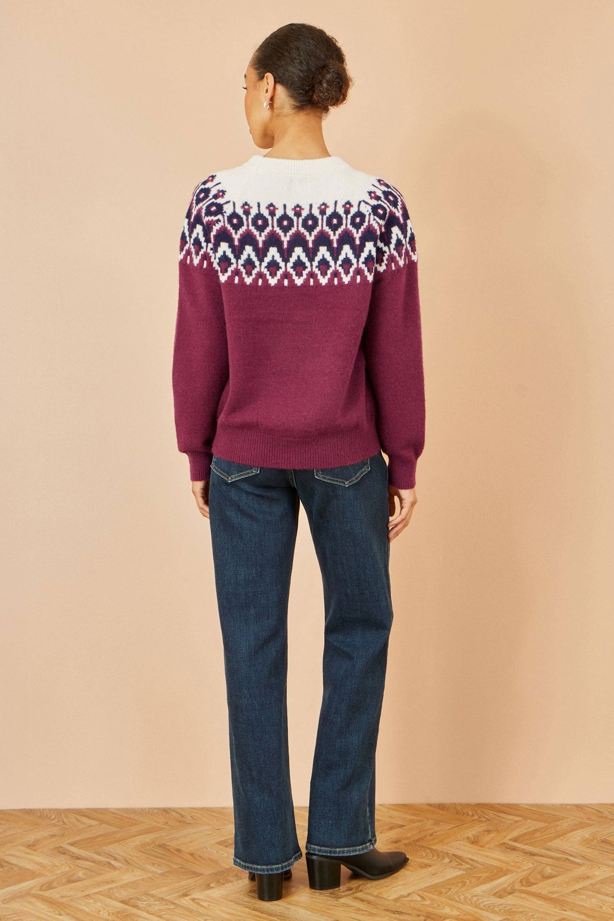 Yumi Burgundy Fair isle Relaxed Fit Knitted Jumper: Burgundy / S/M