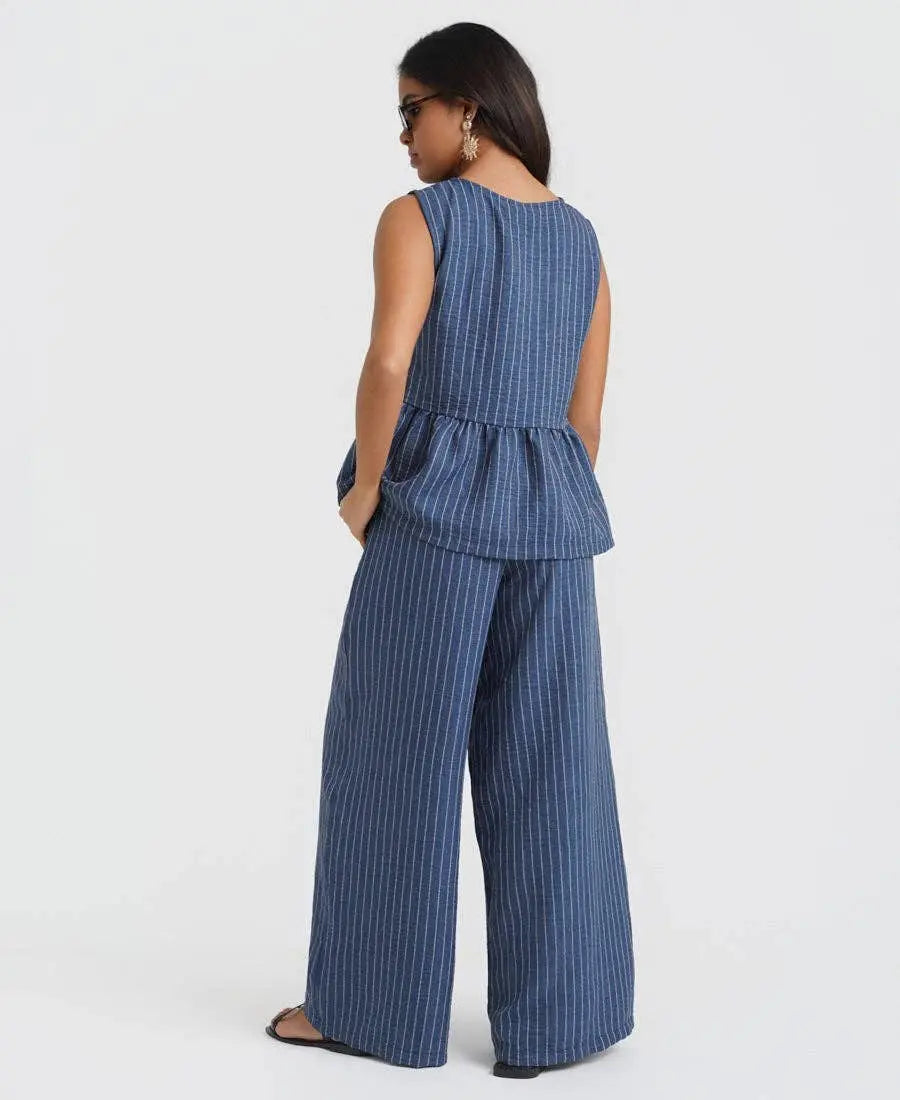 Blue Stripe Wide Leg Trousers: M Needs No Label