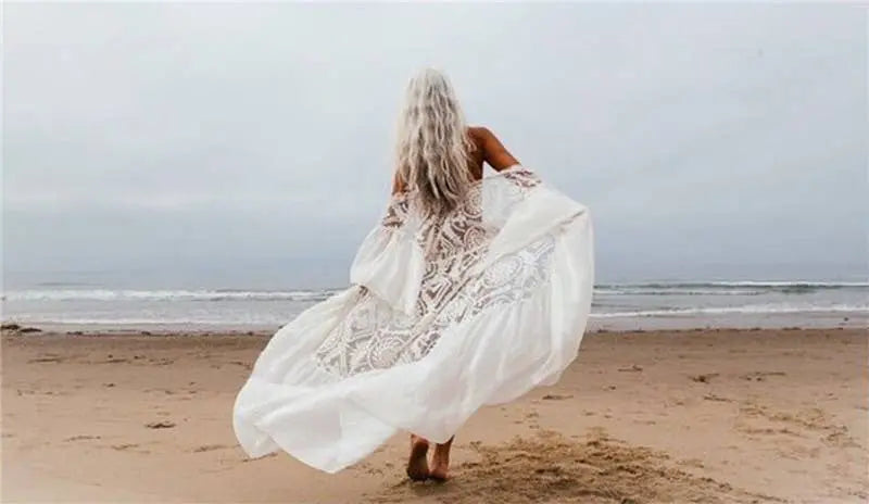 White Lace Crochet Beach Cover-Up Kimono The Style Closet