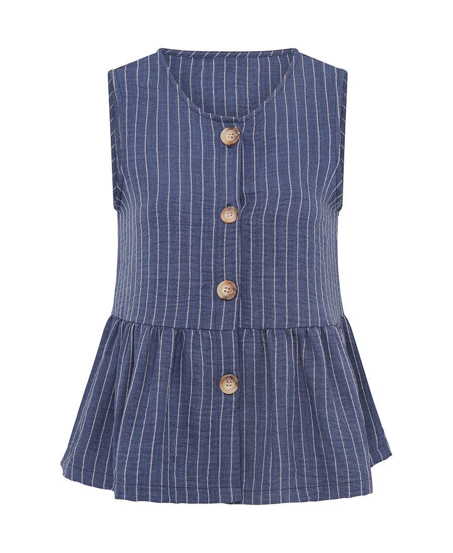 Blue Stripe Peplum Top: M Needs No Label