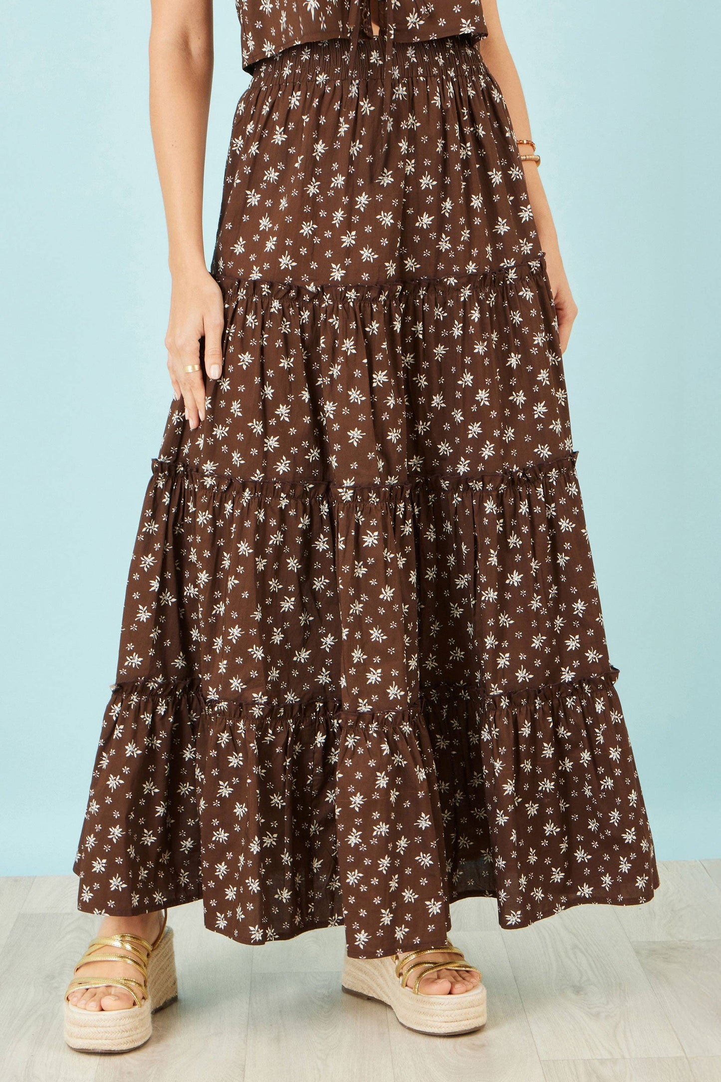 Brown Daisy Print Maxi Skirt /Co-Ord
