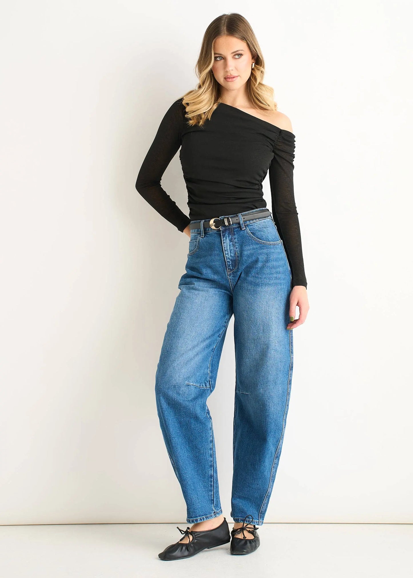 Black Jersey Slash Neck Long Sleeve Top The Style Closet