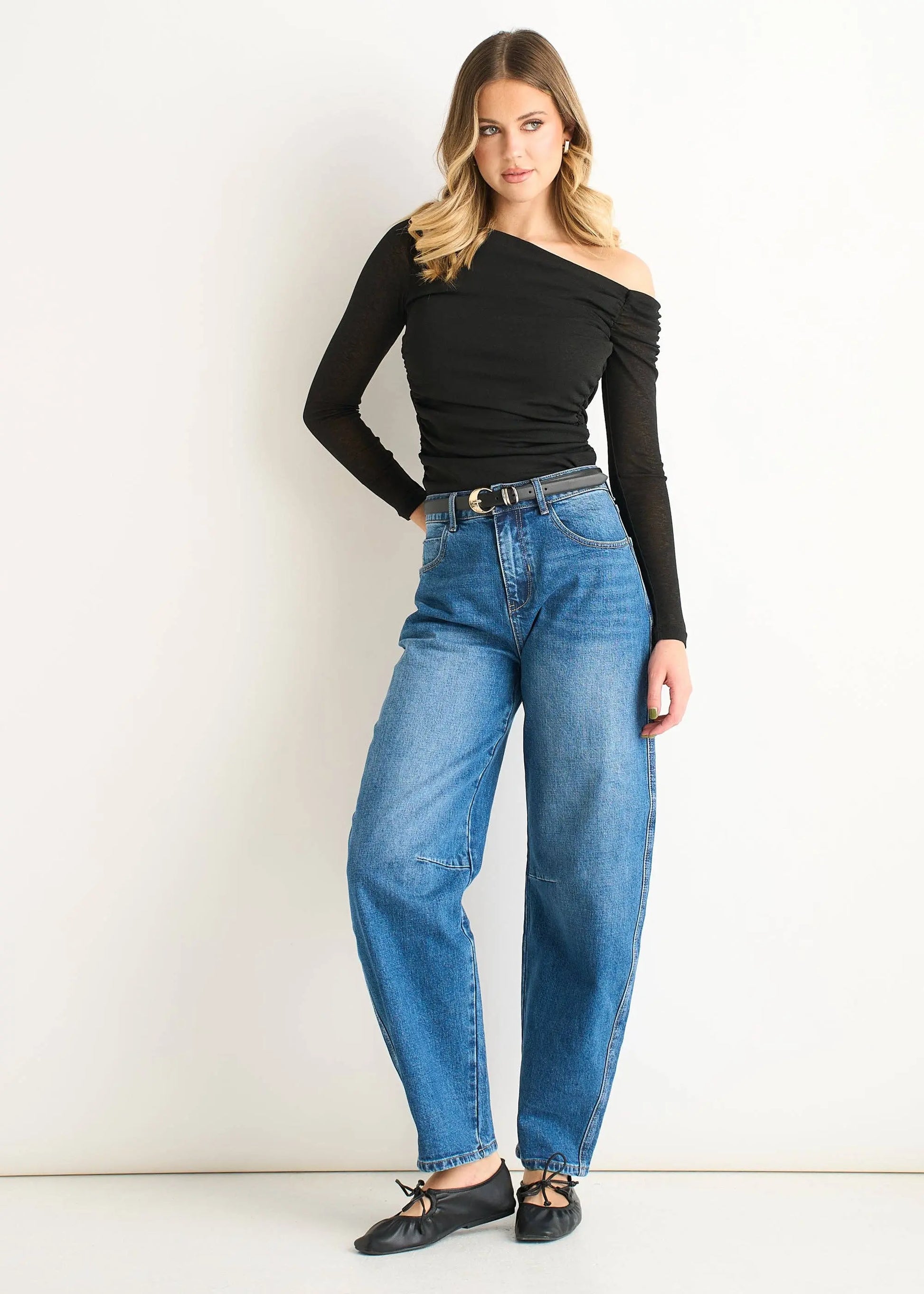 Black Jersey Slash Neck Long Sleeve Top The Style Closet