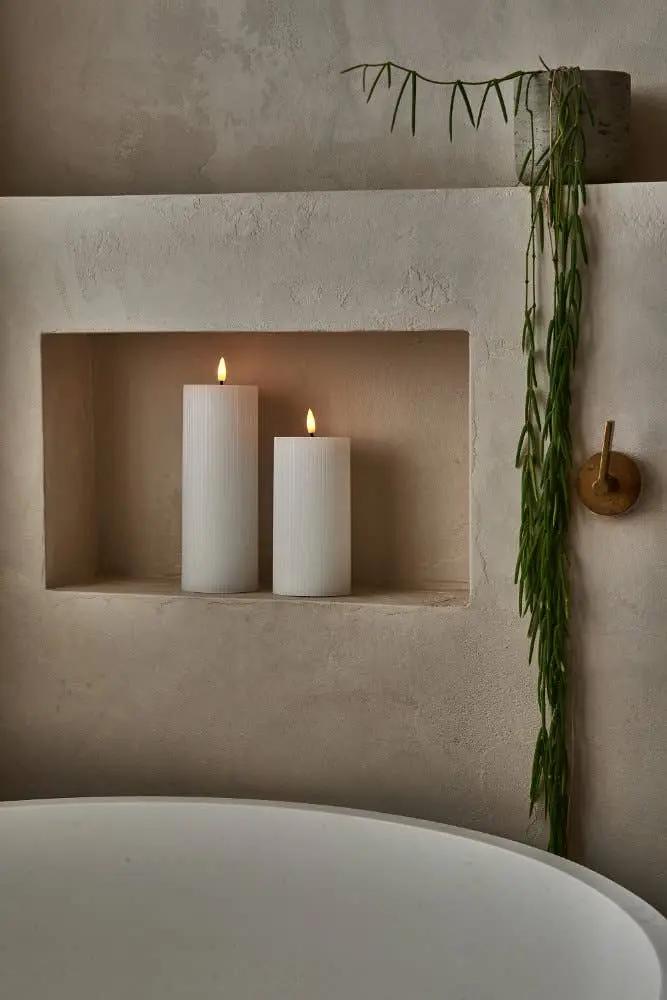 Ribbed Pillar Candle - set of 2: White The Style Closet