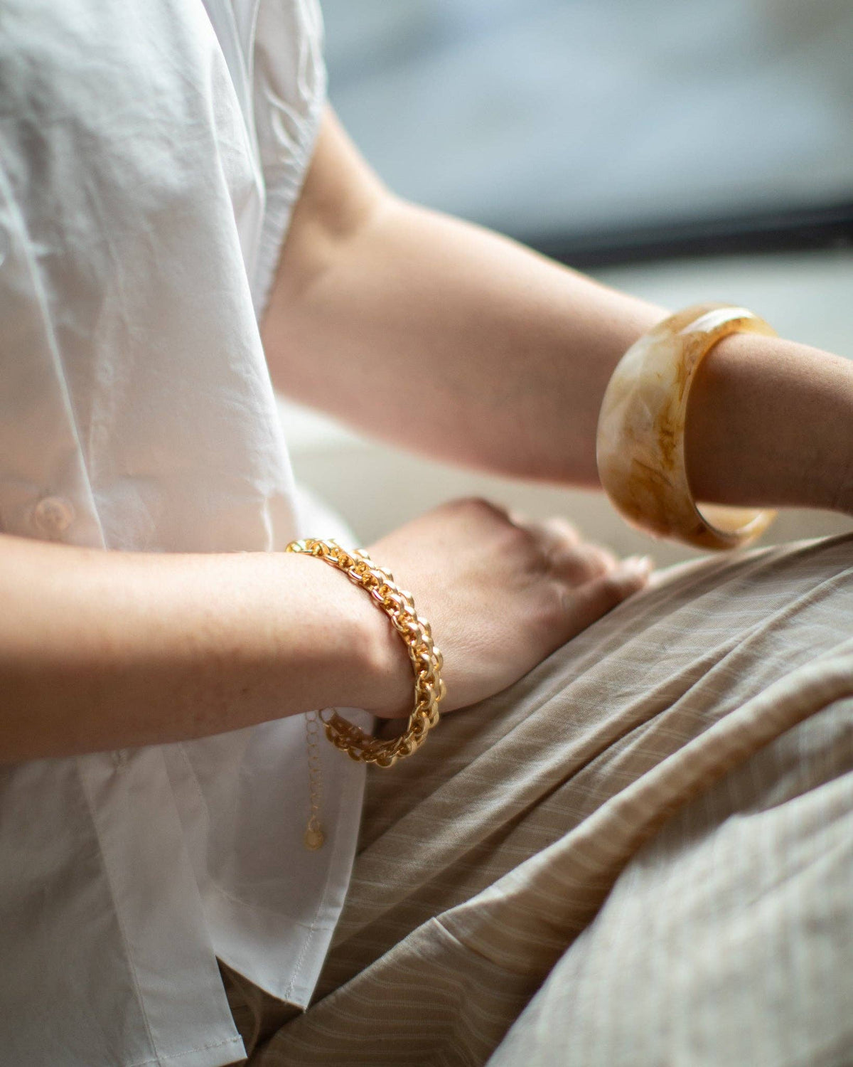 Chunky Bangle | Beige Marble