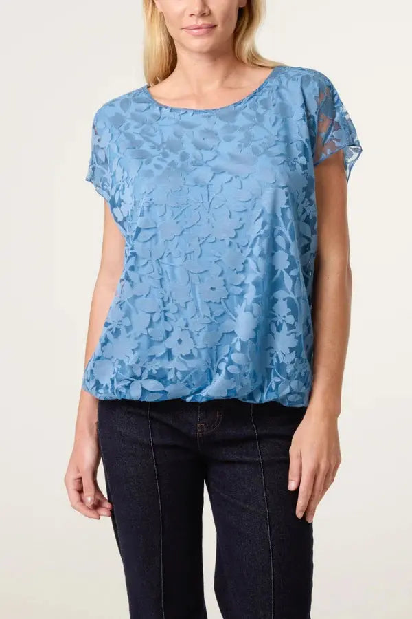 Bubble Hem Floral Overlay Top The Style Closet