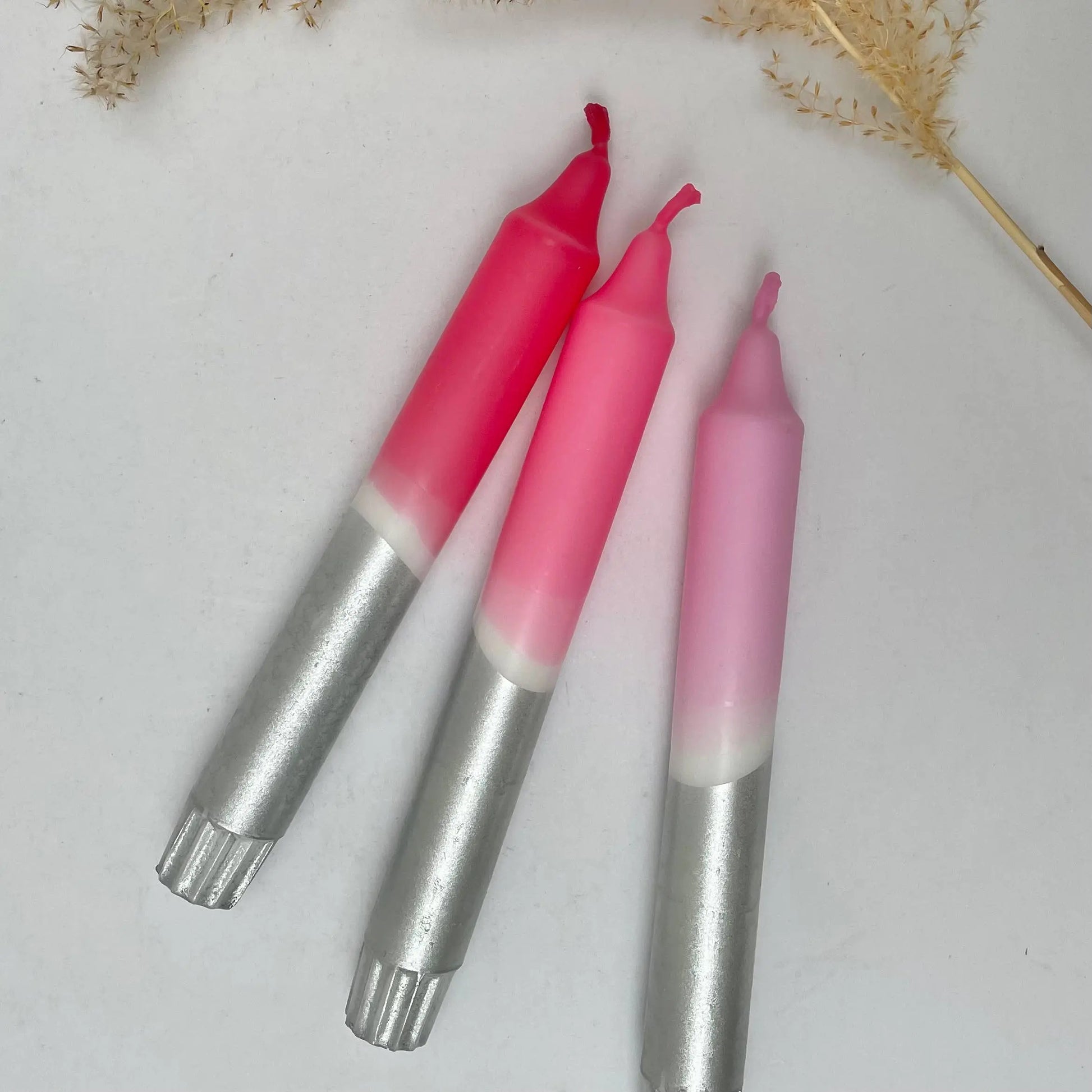 Rosy Hues & Silver Dip Dye Dinner Candles The Style Closet