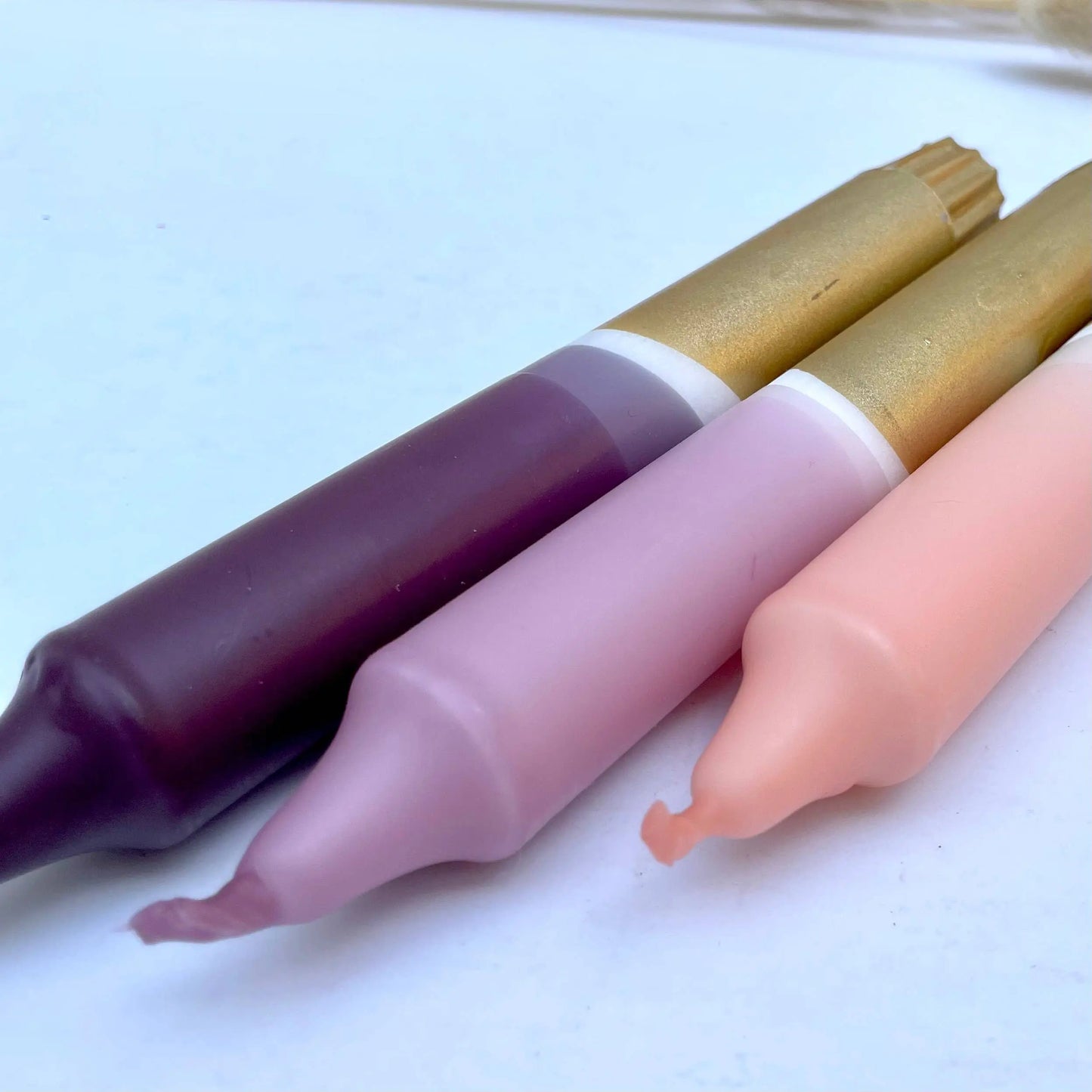 Aubergine, Heather, Blush Pink & Gold Dip Dye Dinner Candles The Style Closet
