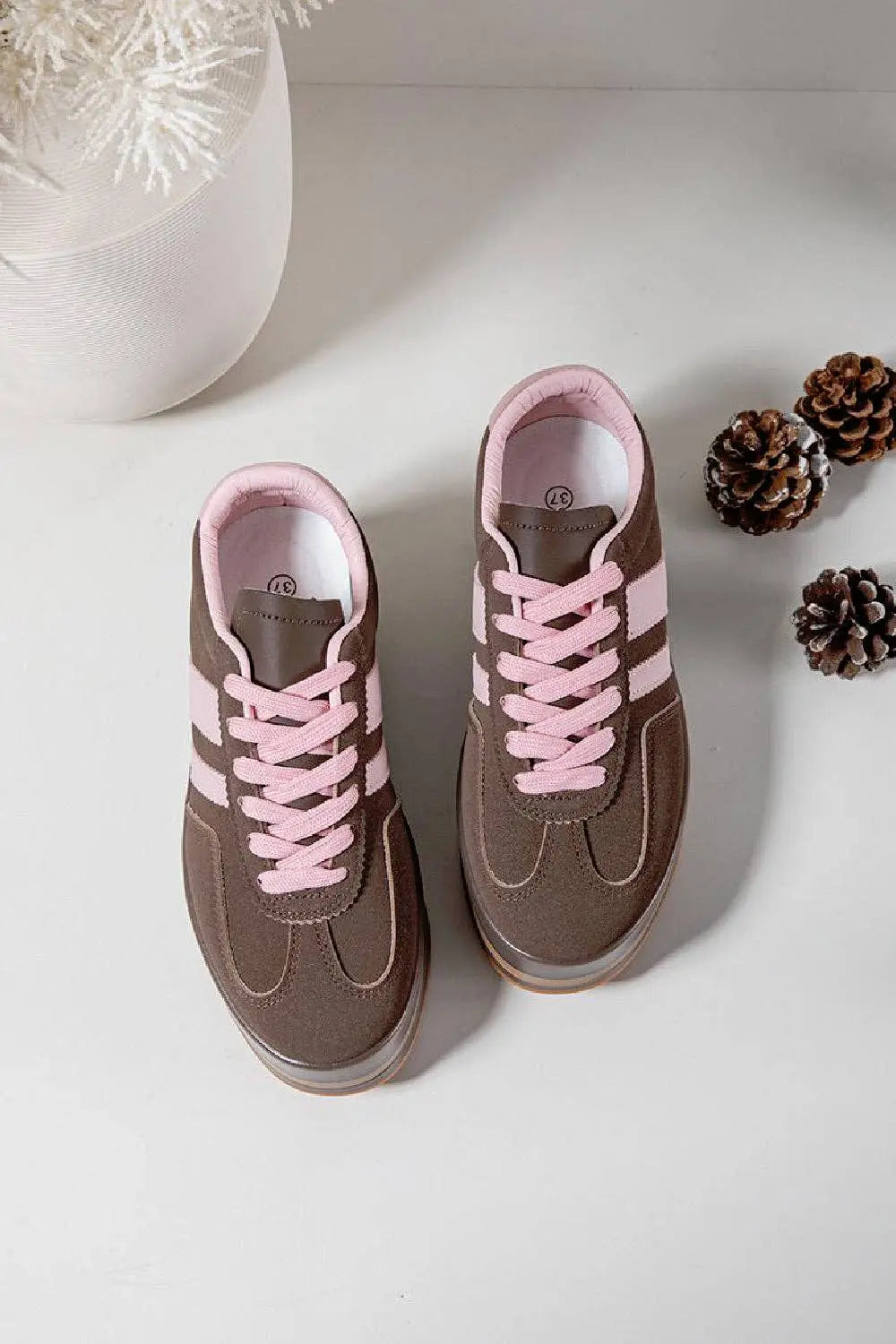 LACE UP CHUNKY PLATFORM SIDE DETAIL: BROWN /PINK The Style Closet