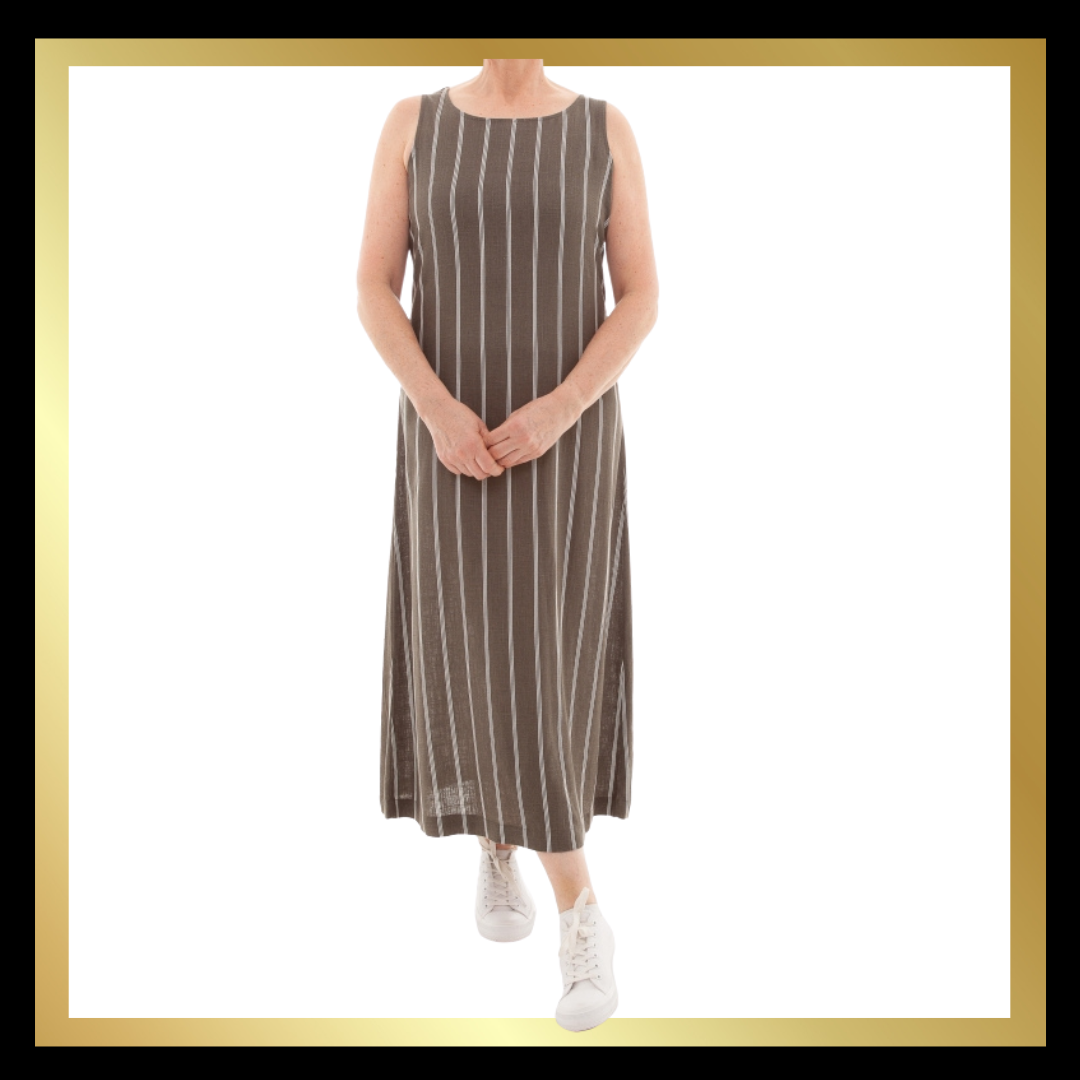 Linen Pinstripe Tie Back Dress