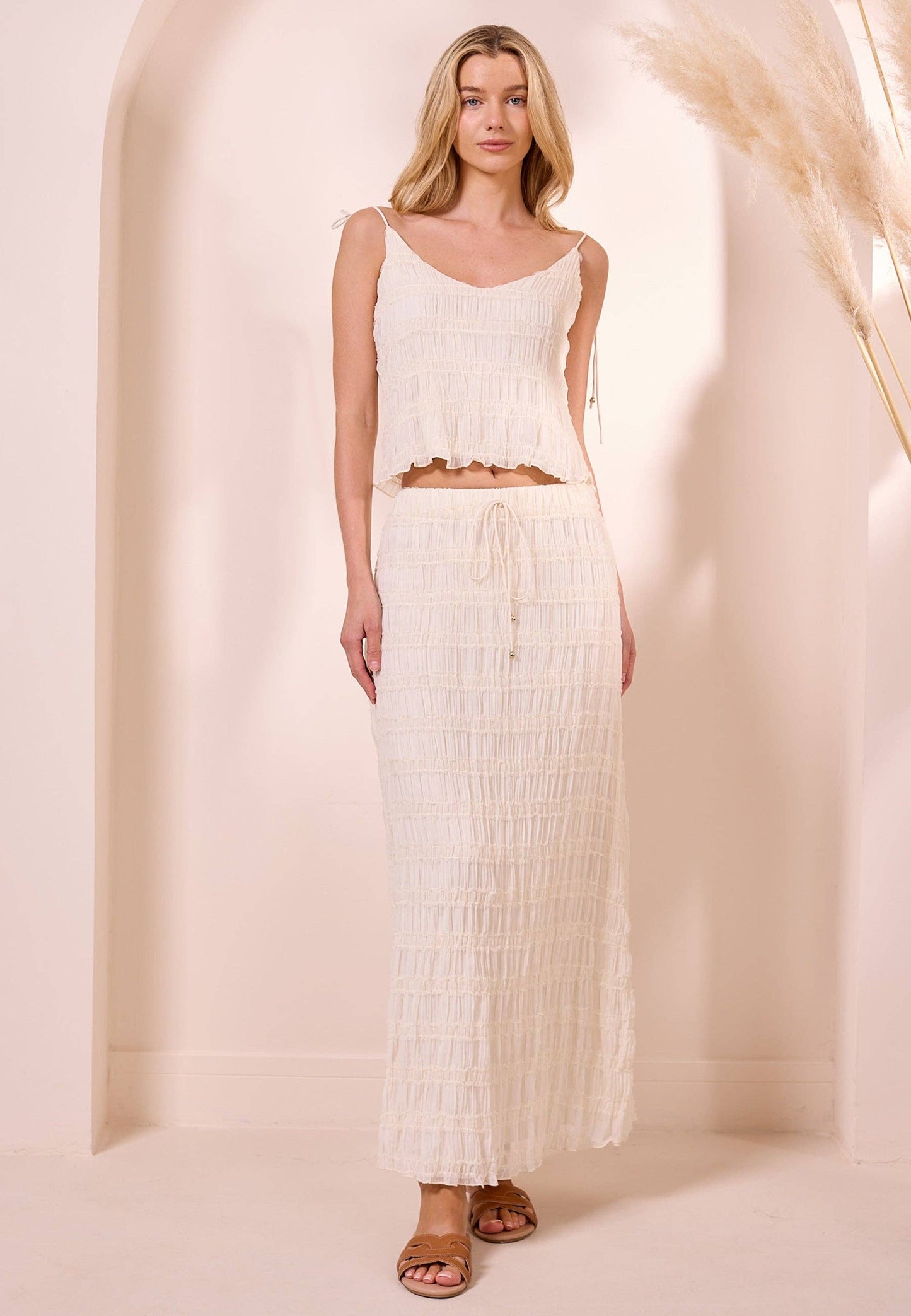 Cami Top and Maxi Skirt Co-ord Set in Cream. Sizes 8 through to 16
