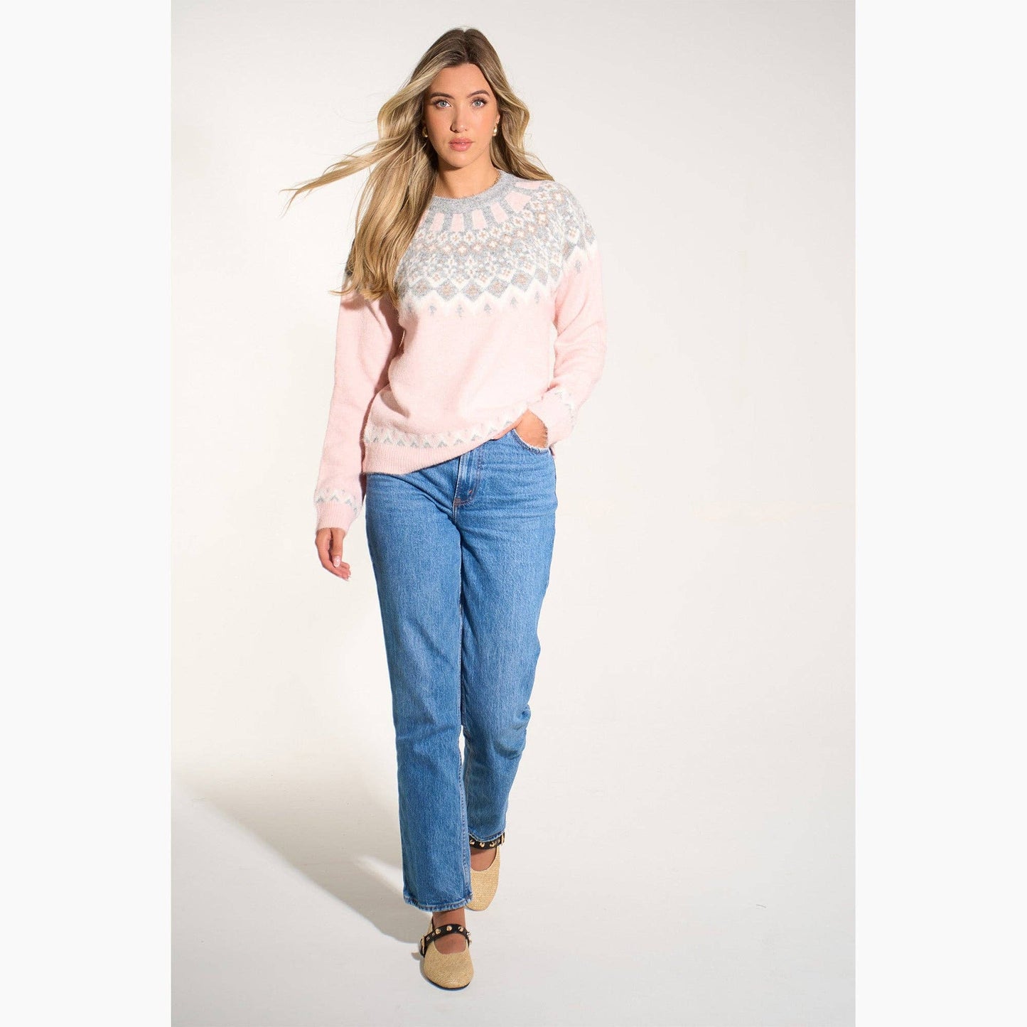 Nordic Style Jumper in Pink/Grey: One Size