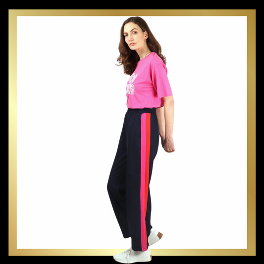 Wide Leg Trousers with Double Stripe Detail