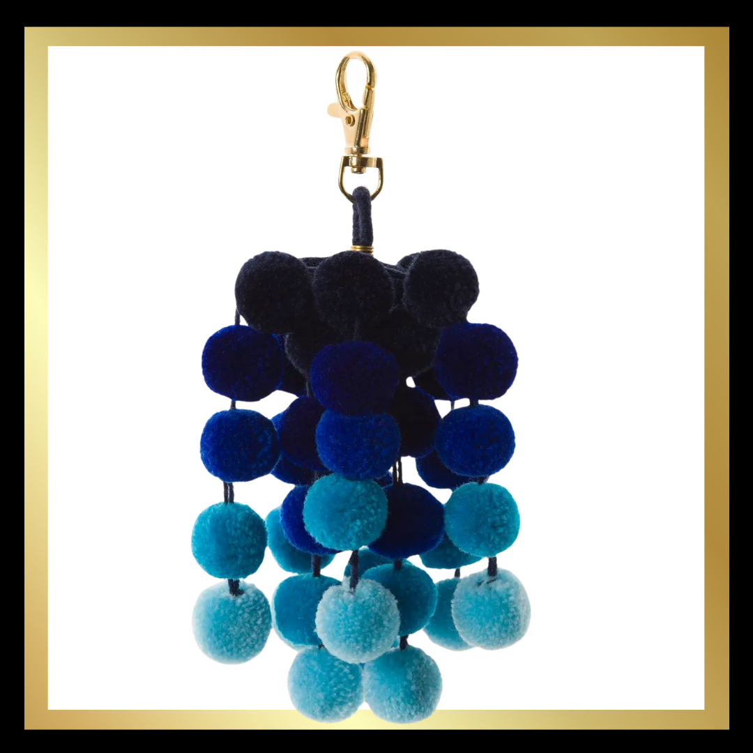 Blue Ombre Pom Pom Mini Clip  Bag Charms