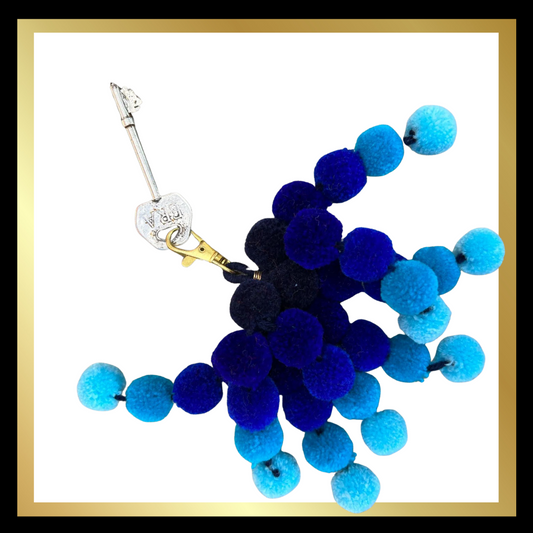Blue Ombre Pom Pom Mini Clip  Bag Charms