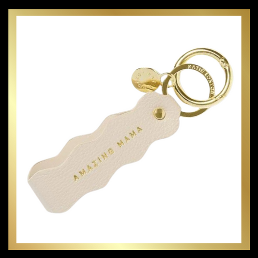 'Amazing Mama' Sentiment Wave Keyring in Light Taupe by Katie Loxton