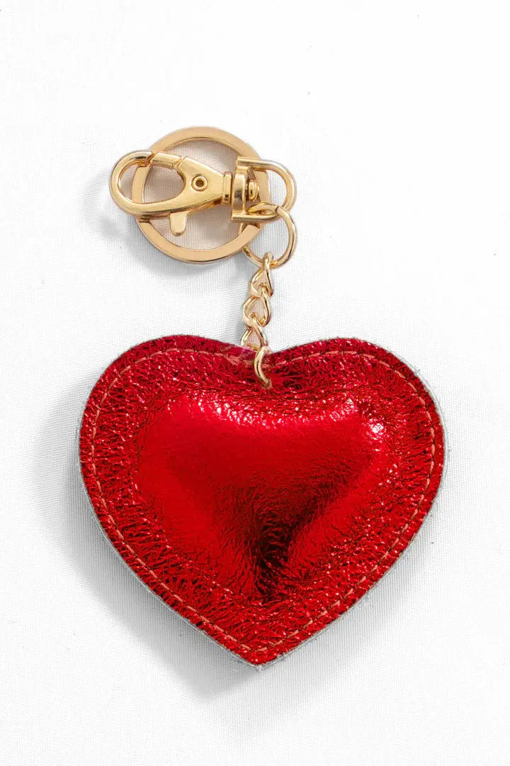 Italian Leather Metallic Love Heart KEYRING 7 Colours The Style Closet