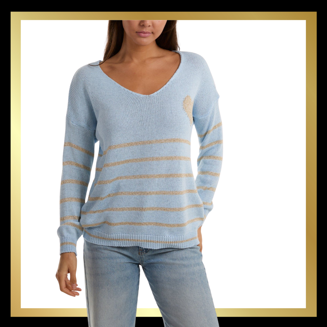 Lurex Striped Jumper with Heart