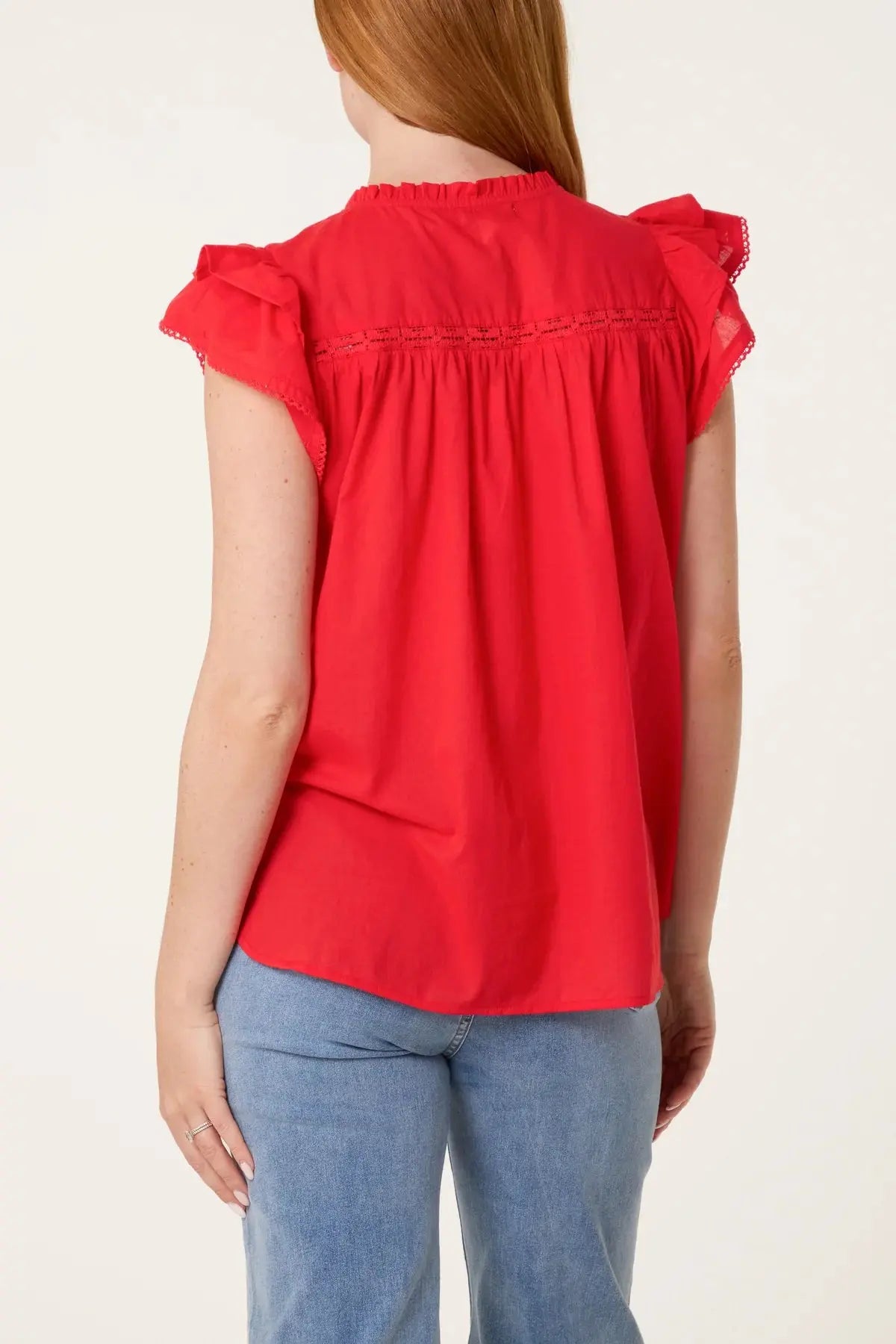 BOHO COTTON RUFFLE & LACE SLEEVE TOPS x 3 colours The Style Closet