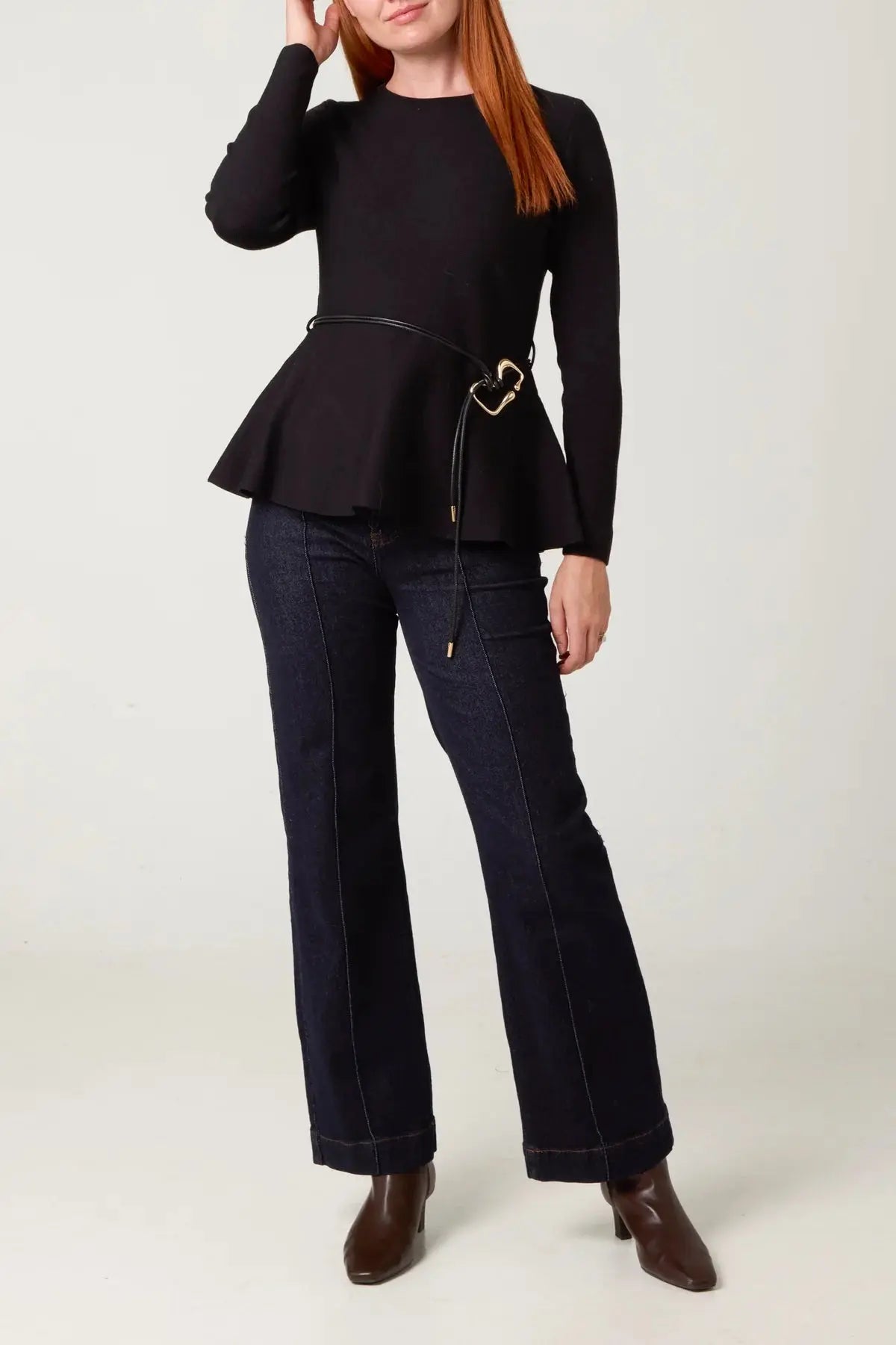 PEPLUM TOP with Faux Leather Belt The Style Closet