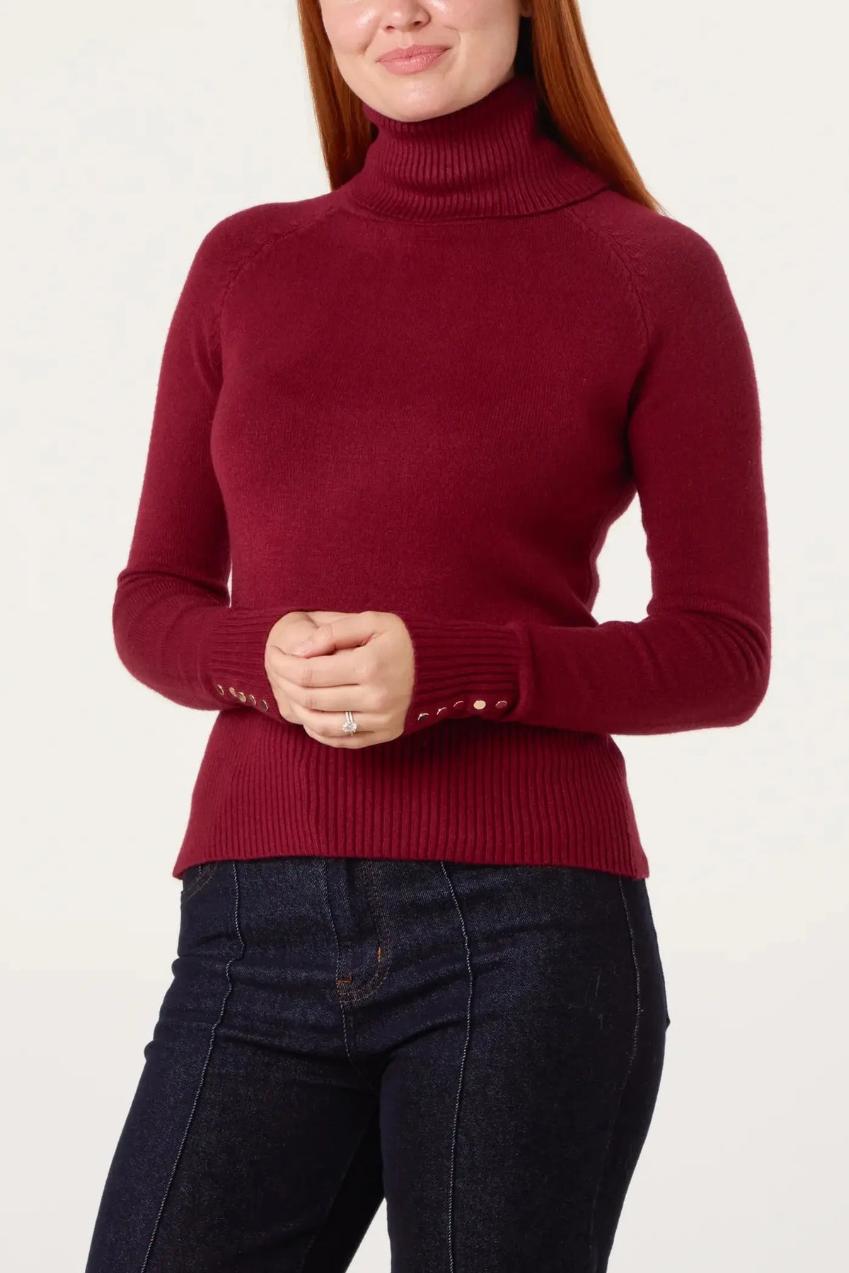 Gold Button Roll Neck Jumper The Style Closet