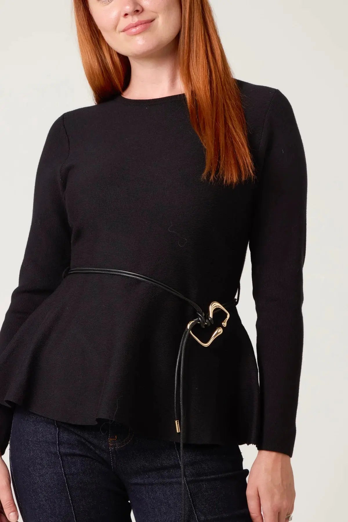 PEPLUM TOP with Faux Leather Belt The Style Closet