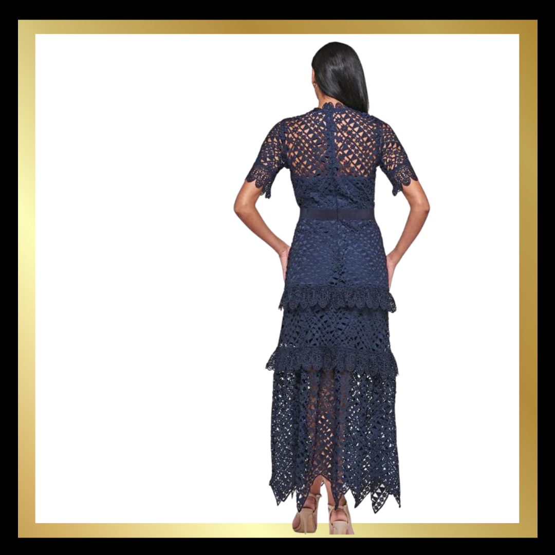 Narelle Navy Crochet Lace Midaxi Dress