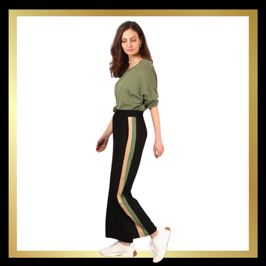 Black Casual Trouser with Gold and Khaki Stripe