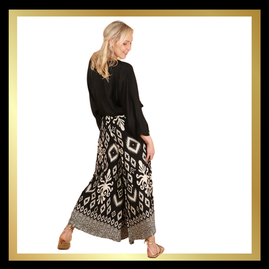 Black and Cream Patterned Palazzos