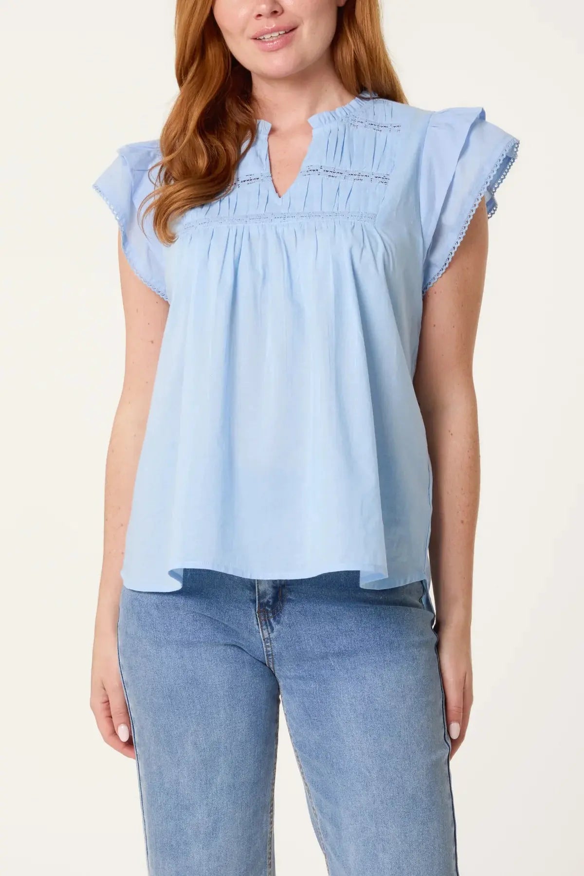 BOHO COTTON RUFFLE & LACE SLEEVE TOPS x 3 colours The Style Closet