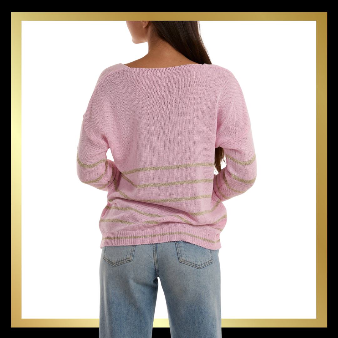 Lurex Striped Jumper with Heart