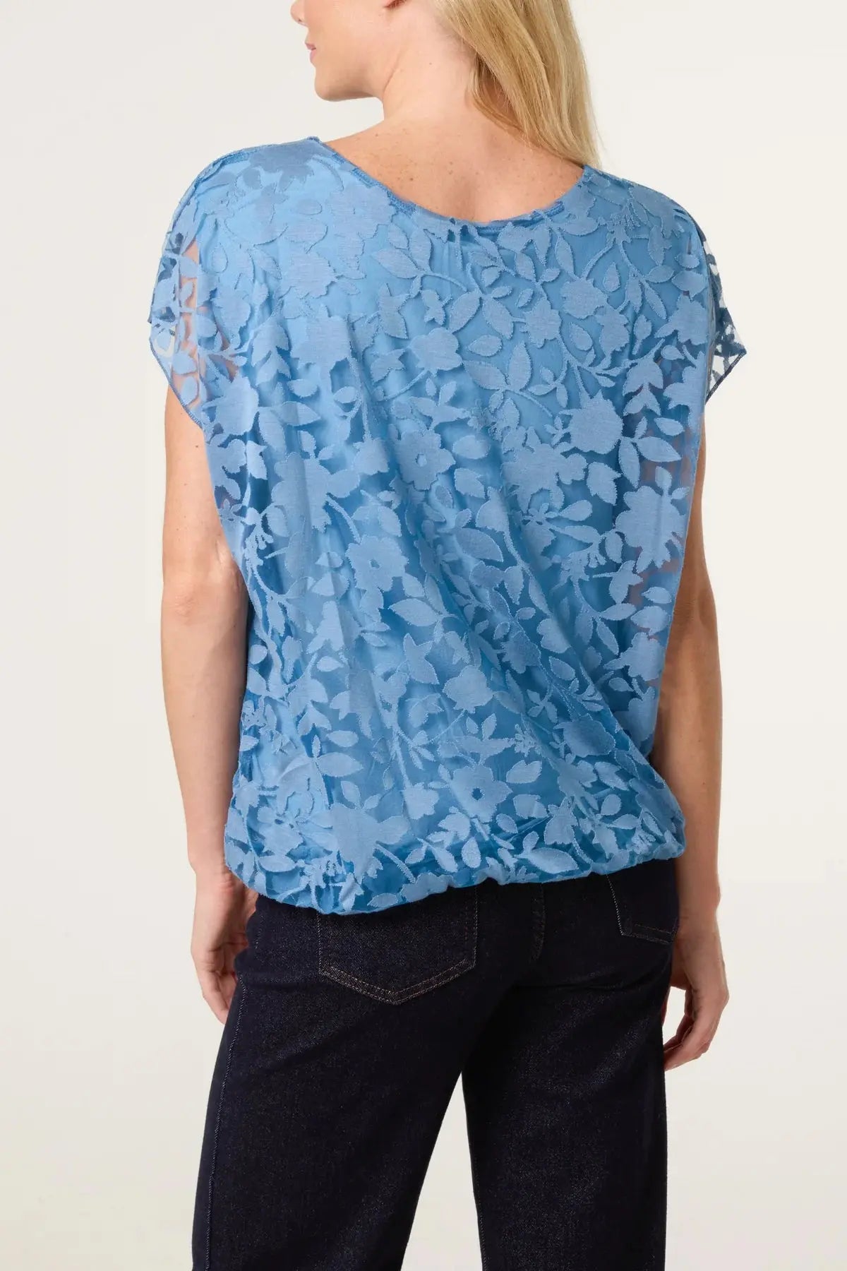 Bubble Hem Floral Overlay Top The Style Closet