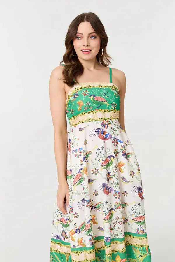 A-Line Sleeveless Midi Dress in MULTI GREEN The Style Closet