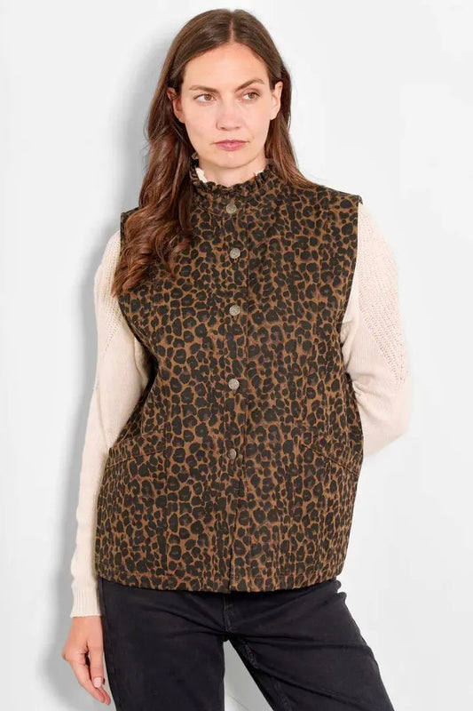 Denim Gilet- Brown, Leopard The Style Closet