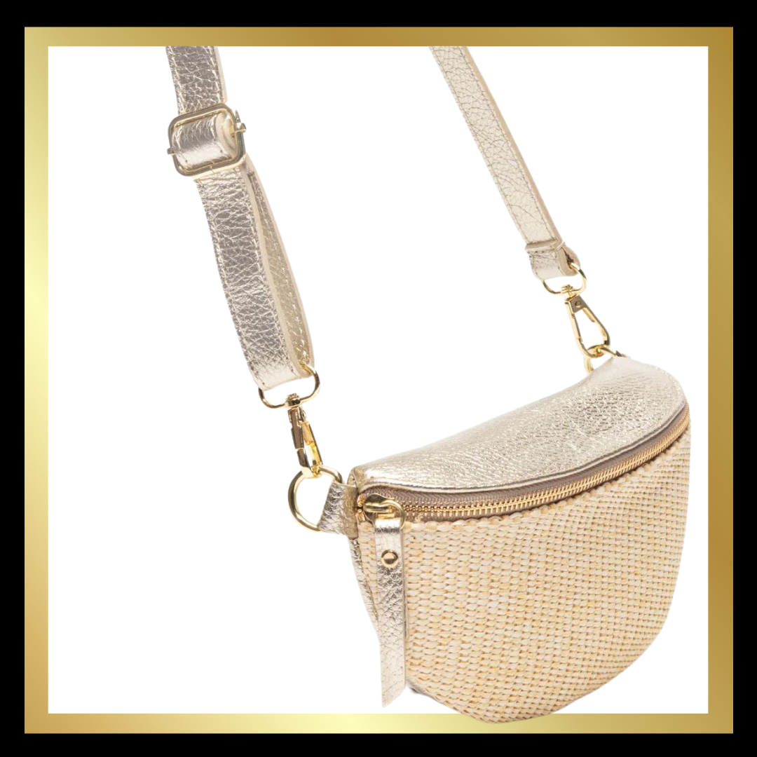 Elie Beamont Raffia Sling Bag in Gold