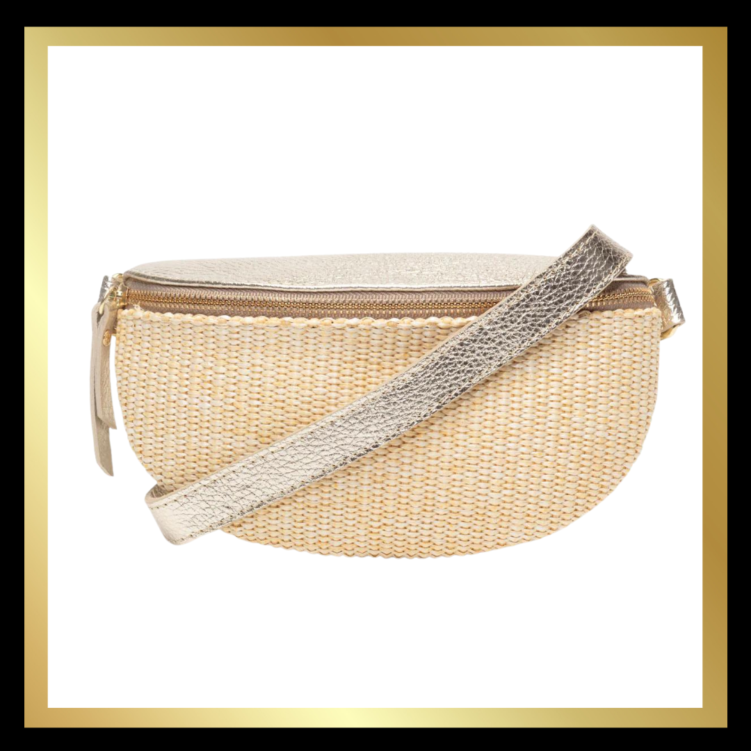 Elie Beamont Raffia Sling Bag in Gold