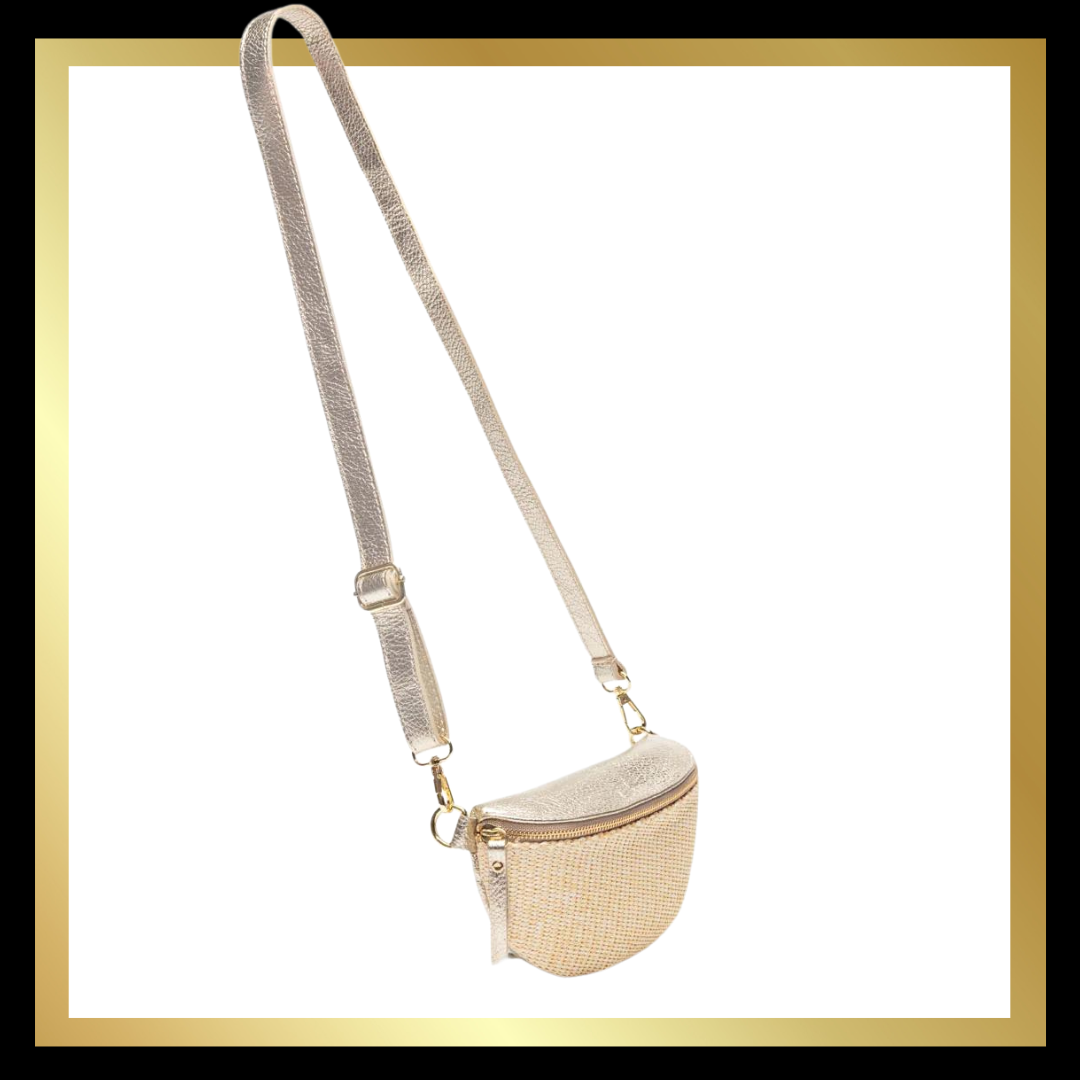 Elie Beamont Raffia Sling Bag in Gold