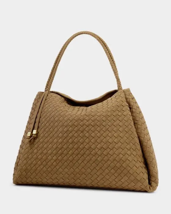 NOVA Hand Woven Large Suedette Shoulder Bag - Caramel The Style Closet