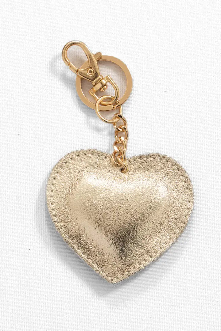 Italian Leather Metallic Love Heart KEYRING 7 Colours The Style Closet