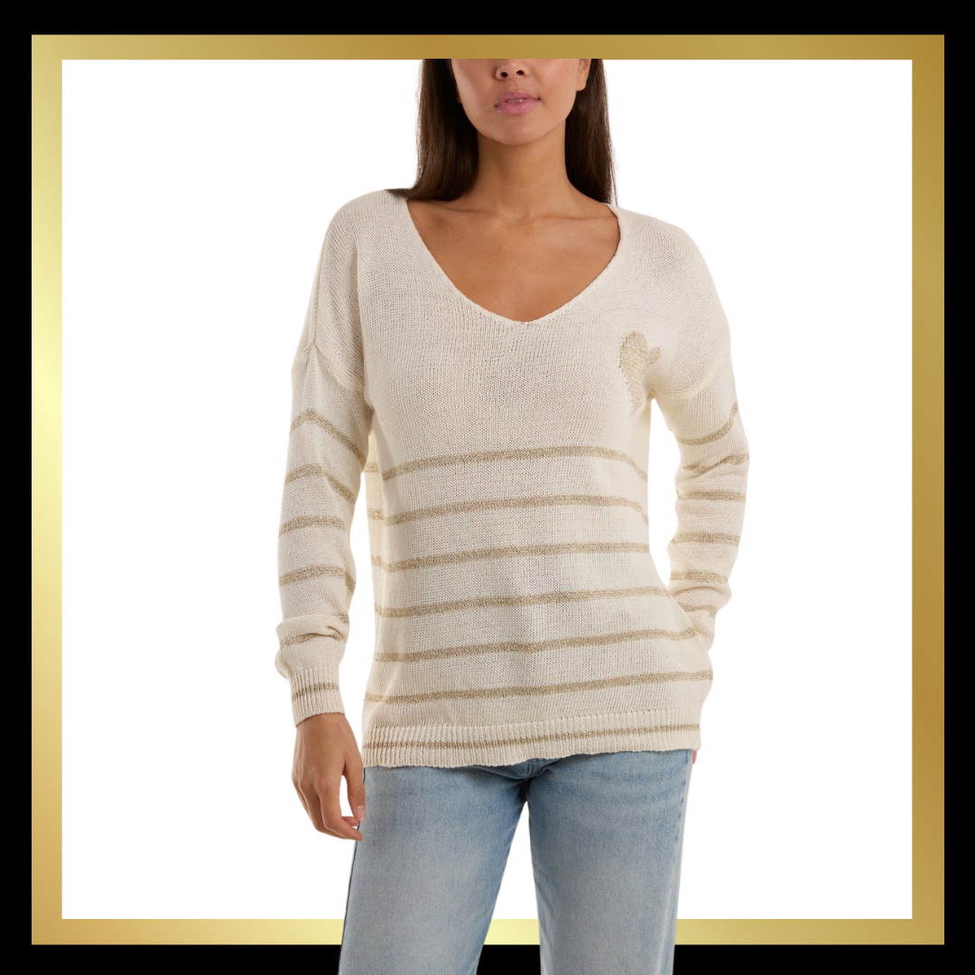 Lurex Striped Jumper with Heart