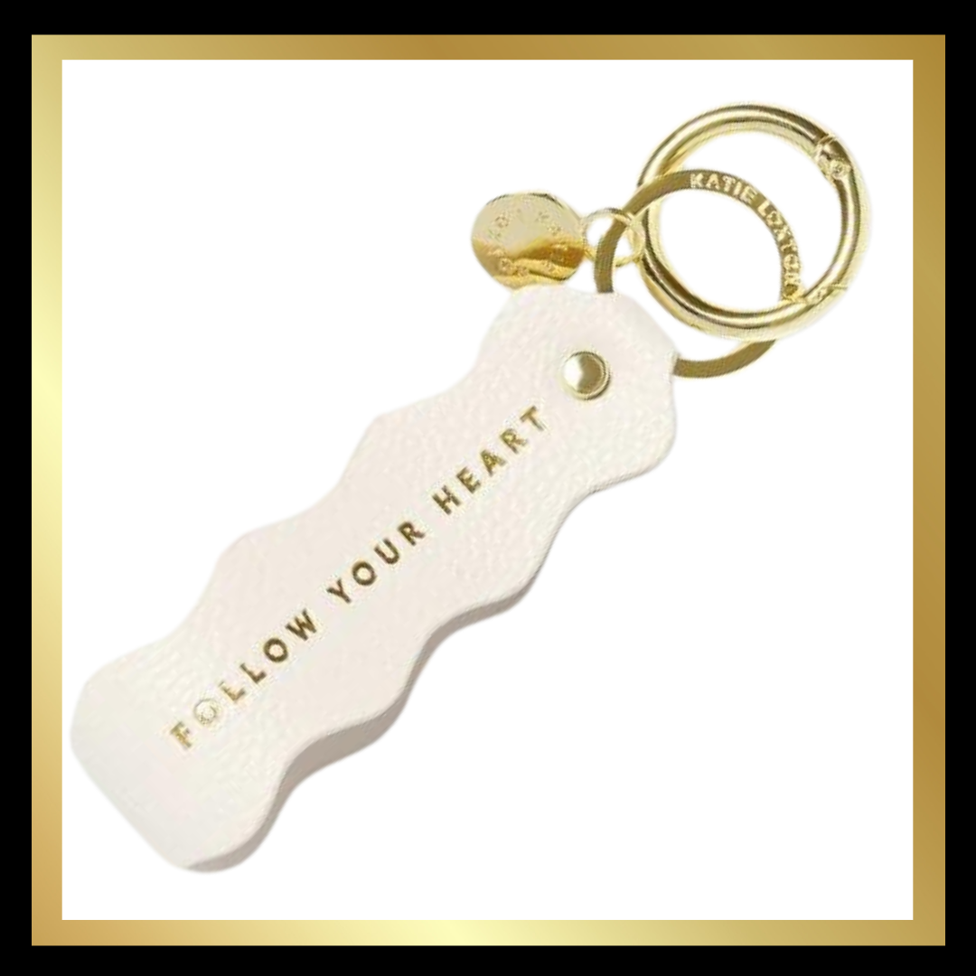 'Follow Your Heart' Sentiment Wave Keyring in Ecru by Katie Loxton