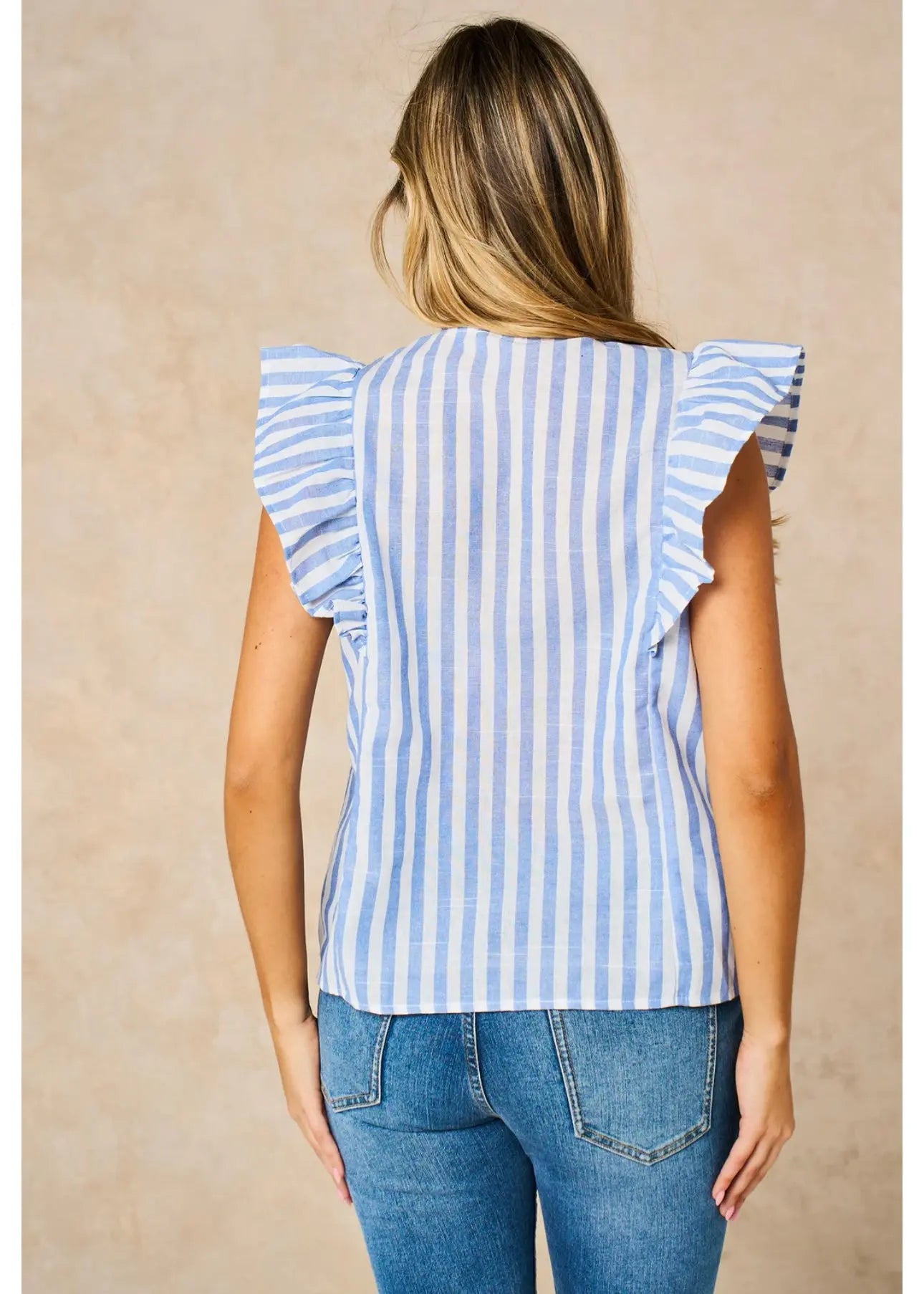 Embroidered Stripe Ruffle Sleeve Cotton Top The Style Closet