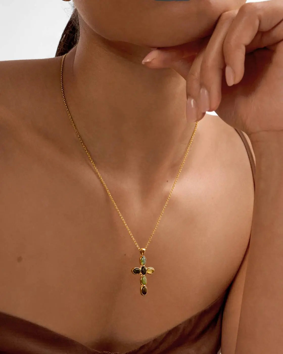 Stone Cross Waterproof Gold Necklace The Style Closet