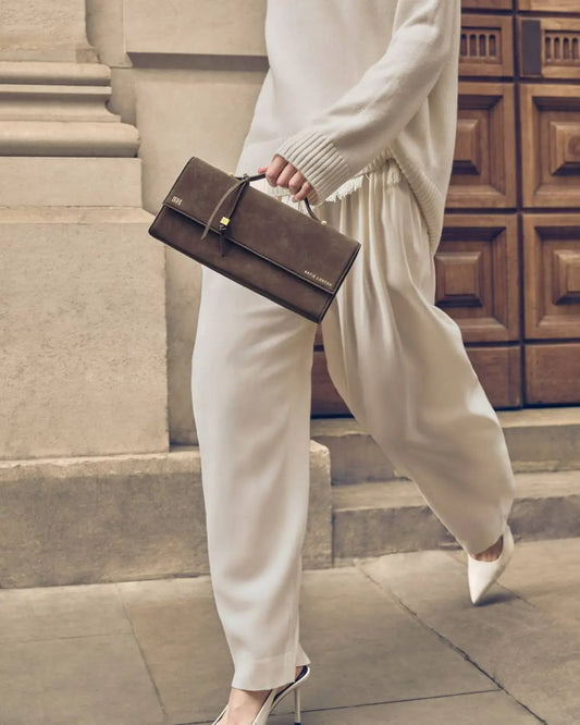 ALMA CLUTCH - Cherry or Bitter Chocolate Suede The Style Closet