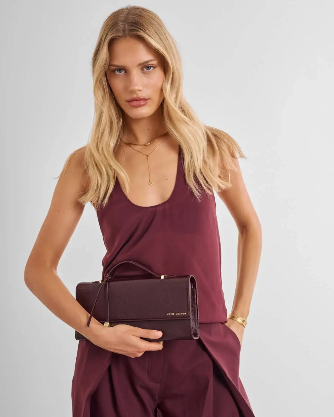 ALMA CLUTCH - Cherry or Bitter Chocolate Suede The Style Closet