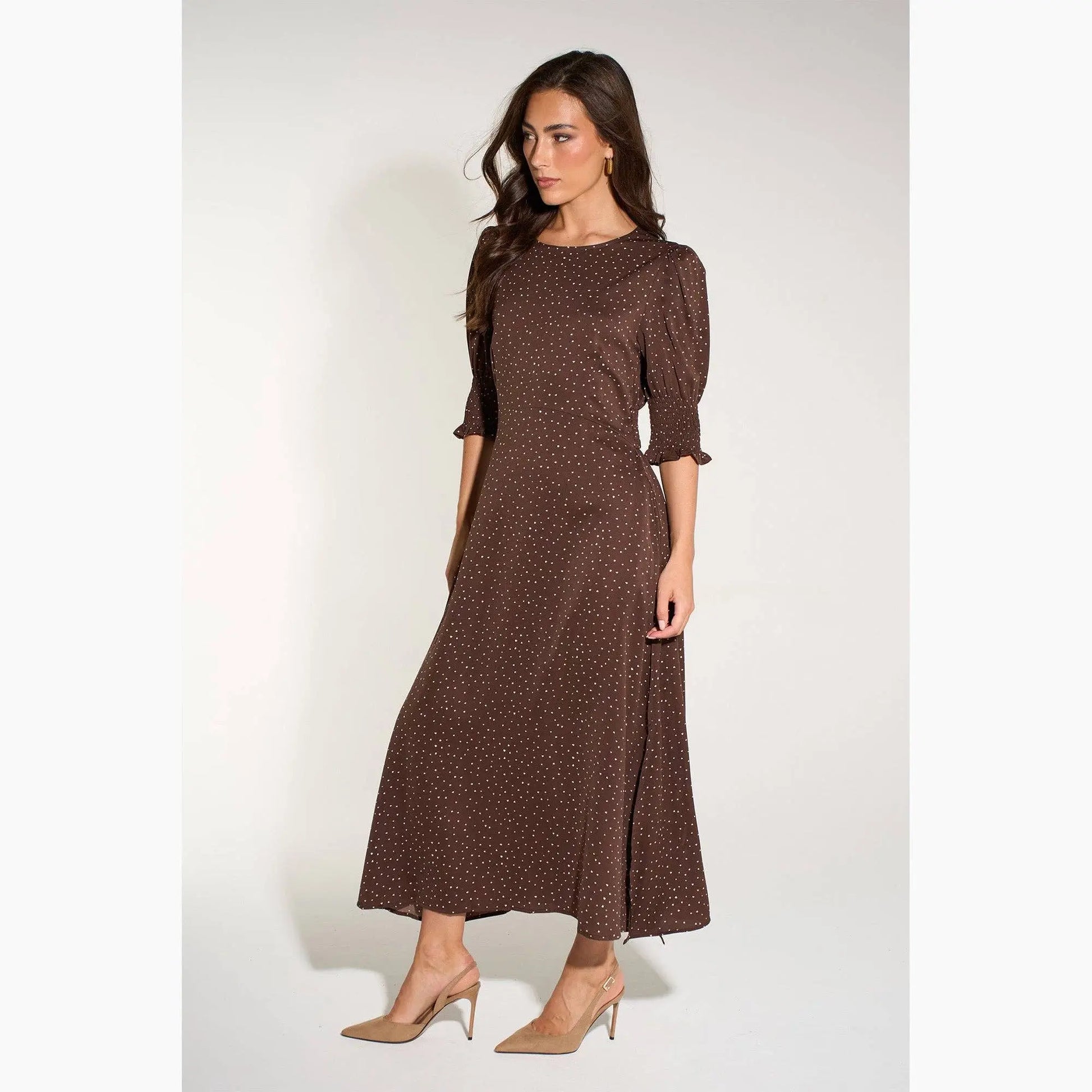 Silk Feel Ditsy Heart Print Tea Dress The Style Closet