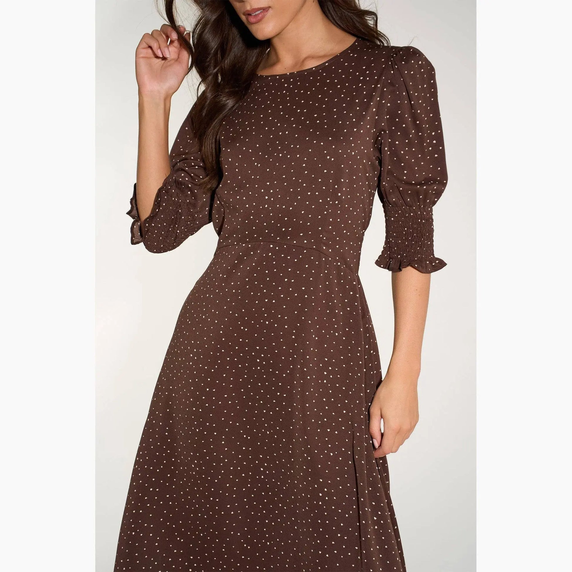 Silk Feel Ditsy Heart Print Tea Dress The Style Closet