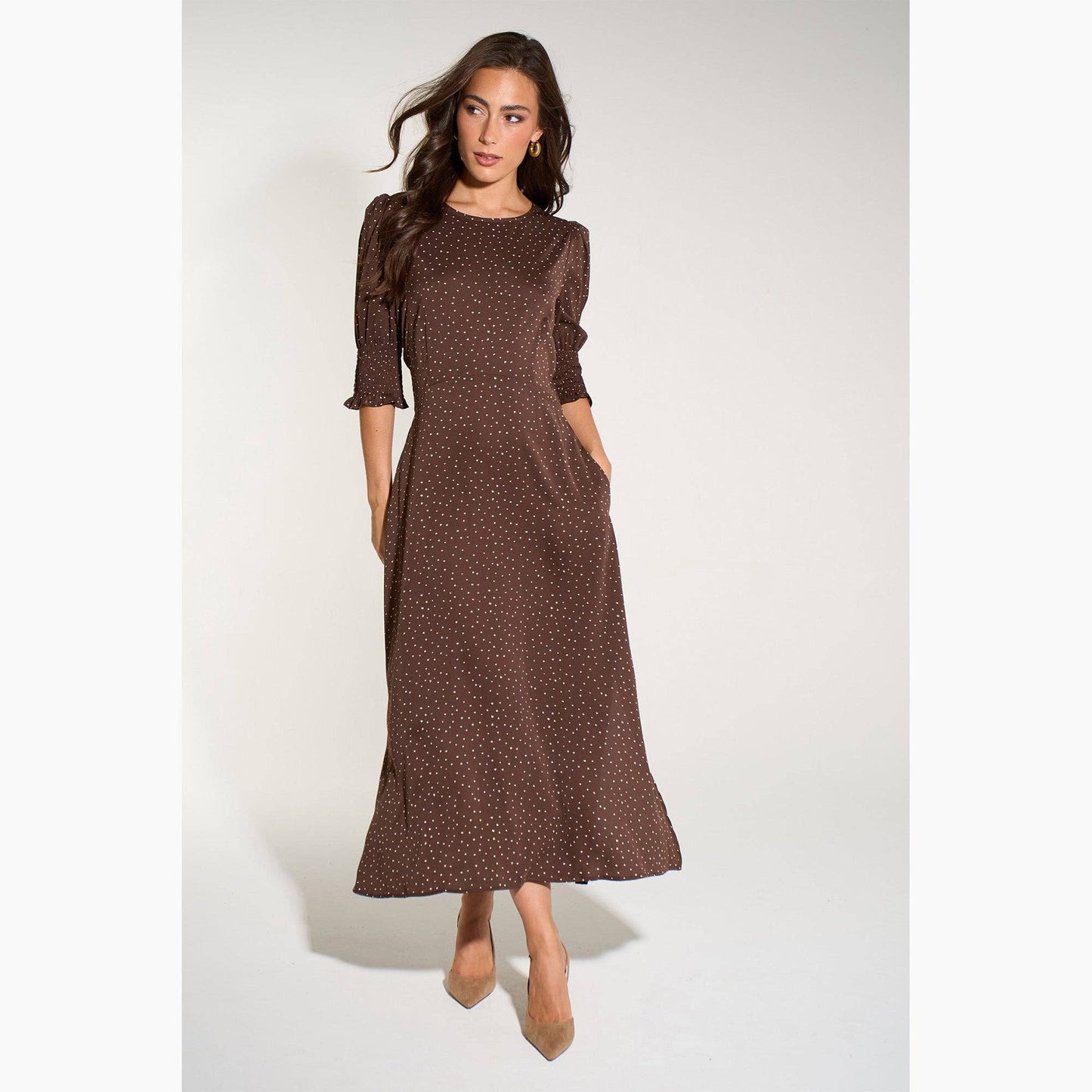 Silk Feel Ditsy Heart Print Tea Dress