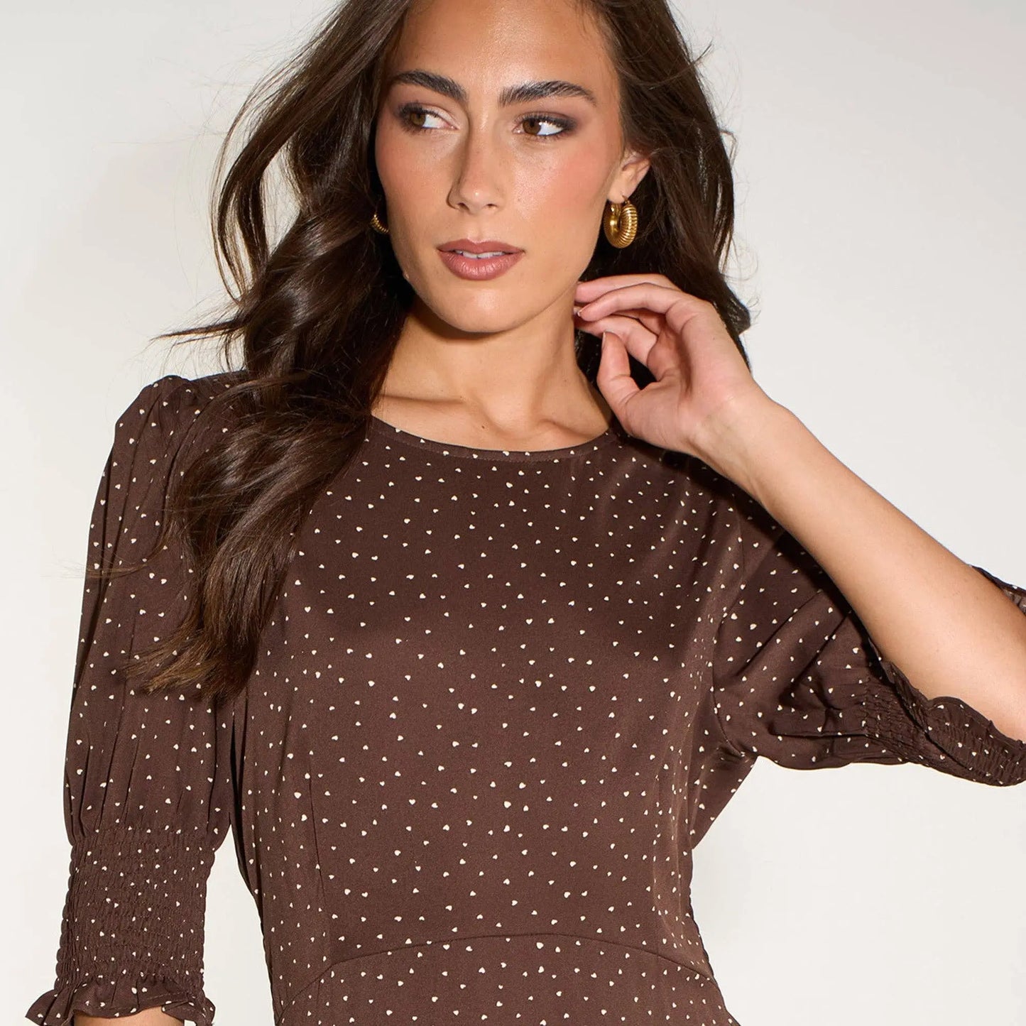 Silk Feel Ditsy Heart Print Tea Dress The Style Closet