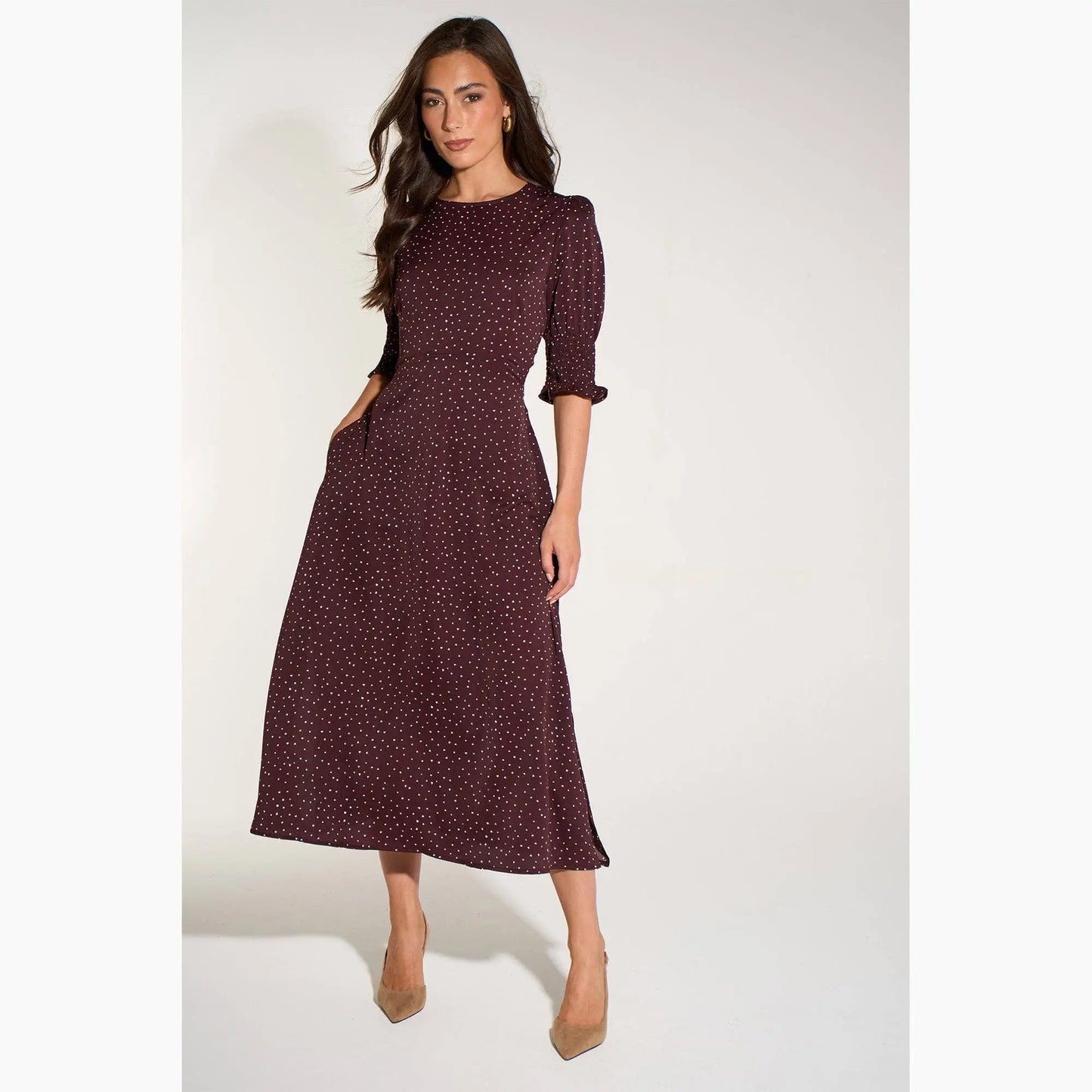 Silk Feel Ditsy Heart Print Tea Dress The Style Closet
